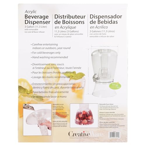 CreativeWare 3 Gallon Beverage Dispenser With Ice Cylinder And Fruit Infuser