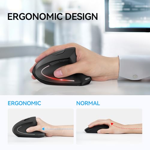 TECKNET Ergonomic Mouse, Wireless Bluetooth Vertical Mouse, 4800 DPI Optical Tracking, 6 Adjustable DPI, Quiet Clicks, 2.4...