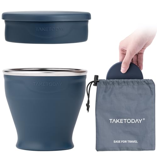 TakeToday Collapsible Travel Cup - Silicone Foldable Water Cup, BPA-Free with Lid & Waterproof Bag - Drinking Cup Set for ...
