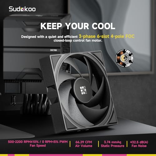 Sudokoo Sudokoo SK700V AM5 CPU Cooler, AM5 Exclusive, Digital Display, 7 Heatpipes CPU Air Cooler, Single Tower, 120mm FDB...