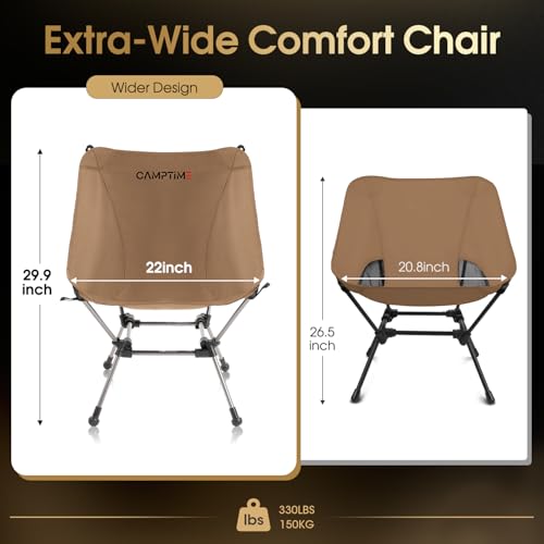 Camptime Portable Camping Chair Plus, Larger & Roomier, Compact and Lightweight, Folding Chair for Backpacking & Hiking, 3...