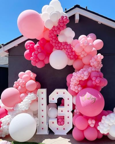 Pink Balloon Garland Arch Kit, Kelfara 109Pcs Hot Pink Latex Pastel Pink Balloon, 18 12 10 5 Inch Latex Balloons for Weddi...