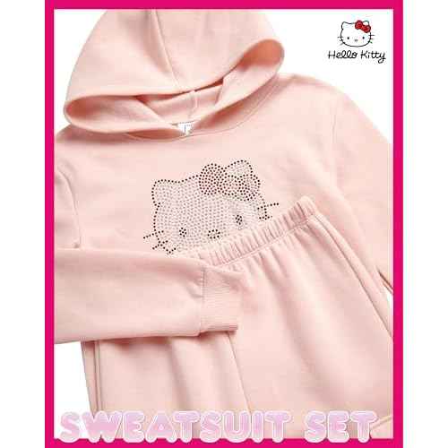 Hello Kitty Girls Pants Set - 2 Piece Girls Sweatshirt Hoodie and Cargo Sweatpants Matching Set with Pockets (2T-12)