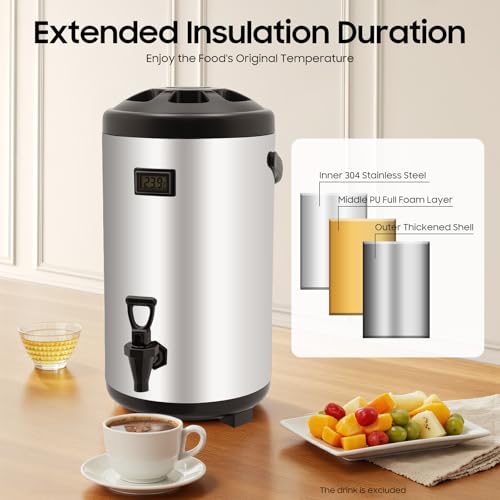 XEJMEOO Stainless Steel Insulated Beverage Dispenser, Insulated Thermal Hot and Cold Beverage Dispenser with Spigot 3.17Ga...