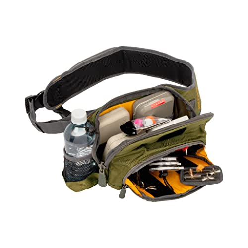 Allen Company Cedar Creek Fly Fishing Sling Pack - Fits up to 4 Tackle/Fly Boxes and Other Accessories - Gray/Lime and Olive Green