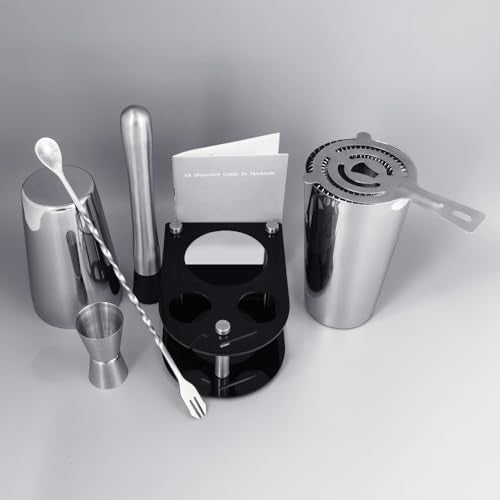 5 Piece Cocktail Shaker Bartender Kit: 750/600ml(25/20oz) Cocktail Shaker Set with Stand, Drink Mixing Includes Martini Sh...