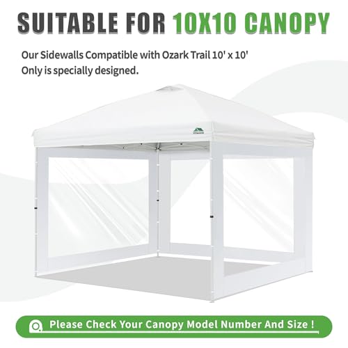 Clear Canopy Sidewalls Compatible with Ozark Trail 10' x 10' Instant Straight Leg Canopy Frame, Canopy Cover ONLY,(White)
