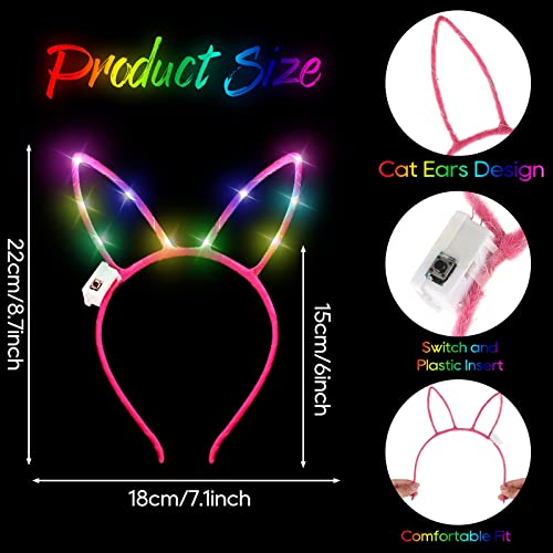 WILLBOND 40 Pcs Bunny Ears Headband Light up LED Headband Glow Hair Accessories for Women Costume Party Supply, 10 Colors