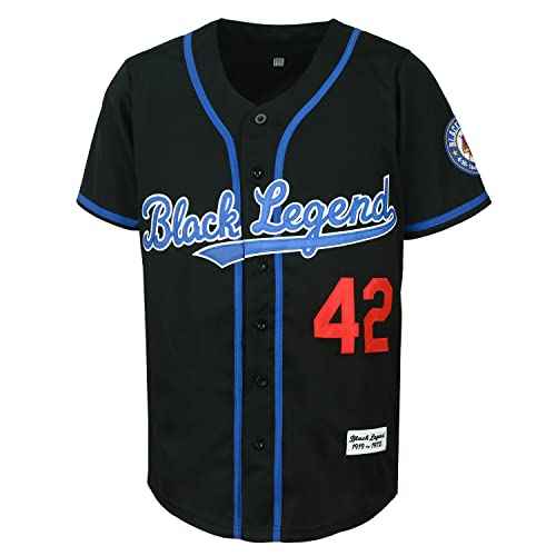 Dabuliu Men's Black Legend 42 Retro Baseball Jersey Embroidered Patches Sewn Hipster Hip Hop Shirts