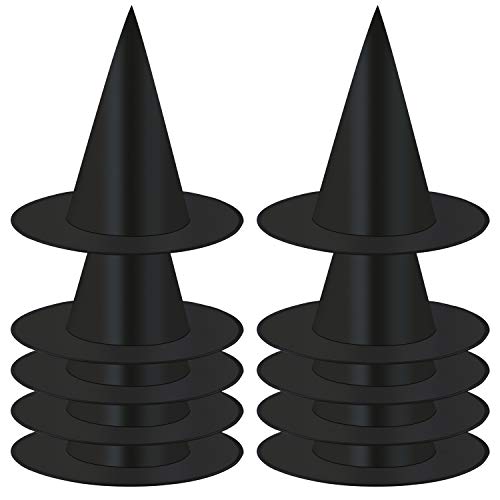 Elcoho 10 Pack Halloween Costume Witch Hat Accessory for Holiday Halloween Party, Black