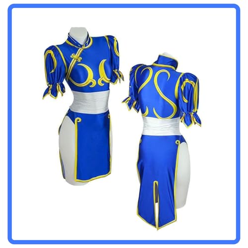 Ladies'Anime Character Costumes, Blue Cheongsam Dress, Halloween Costume Warrior Jumpsuit