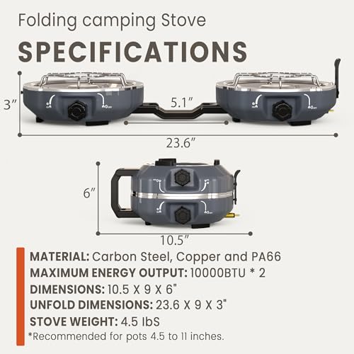Cofiyard 20,000 BTUs 2 Burner Propane Camping Stove, Portable Folding Camp Stove with Adjustable Burners, Built-in Ignitio...