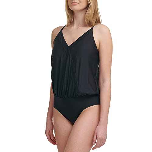 Calvin Klein Standard V-Neckline Blouson Wrap Shelf Bra One Piece Swimsuit