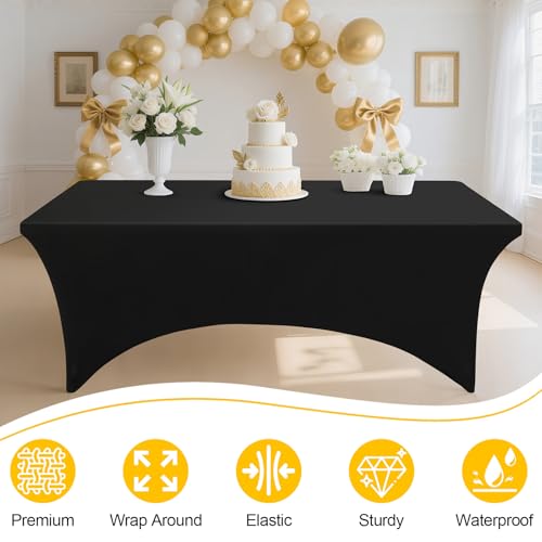 Smiry 2 Pack Spandex Table Cloth 6FT, Elastic Fitted Stretch Tablecloths, Washable and Wrinkle Free Rectangular Patio Tabl...