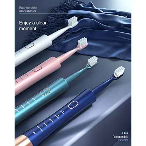 Sonic Electric Toothbrush for Adults, USB Rechargeable Sonic Toothbrush with 8 Brush Heads, Smart Timer, 5 Modes, 2-Hour Fast Charge Last 30 Days, Pink