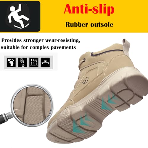 PJZHJ Waterproof Steel Toe Boots for Men Safety Work Boots Lightweight Steel Toe Shoes Slip Resistant Construction Boots