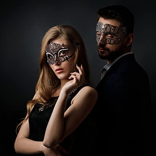 Thmyo Couples Venetian Laser Cut Masquerade Mask,Halloween Mardi Gras Party Mask (Black & black)