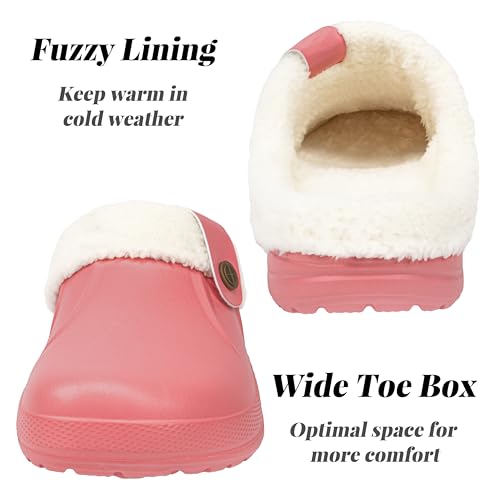 ChayChax Women and Men Fur Lined Clogs Memory Foam Warm Fuzzy Slippers Winter Waterproof Indoor Outdoor Slipper
