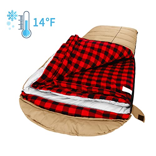 AGEMORE 0 Degree Canvas Sleeping Bag for Adults, Cotton Flannel Sleeping Bag for Winter Camping, Fishing, Hunting or Trave...