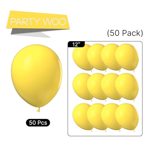 PartyWoo Yellow Balloons 50pcs 12 Inch Yellow Latex Helium Balloons for Birthday Baby Shower Graduation Sunflower Annivers...