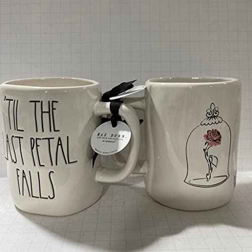 Rae Dunn TIL THE LAST PETAL FALLS Mug - Double sided - Ceramic - Dishwasher and Microwave Safe - 16 oz - Valentine's Day