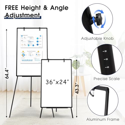 QUEENLINK Magnetic Whiteboard Easel, 36"x24" Height Adjustable Dry Erase Board with Stand, Large Aluminium Frame White Boa...