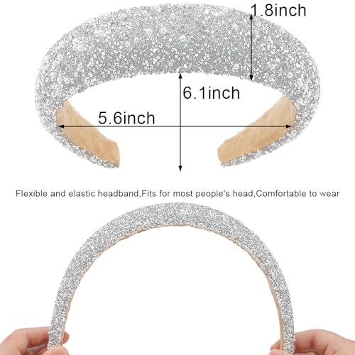 AHONEY 2 Pack Rhinestone Headband for Women Girls, Glitter Sequin Beaded Pearls Padded Headbands for Women Prom Wedding Sp...