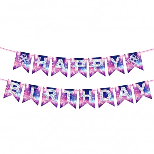 Happy Birthday Banner & Sign, Pink and Purple Magical Music Theme Party Decorations for Girls, Cute Singer Birthday Backdr...