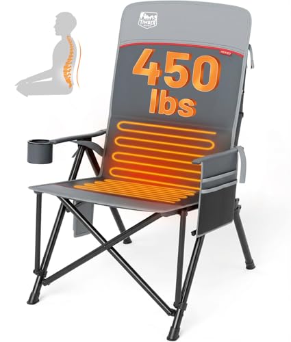 TIMBER RIDGE Oversized Heated Camping Chair with Lumbar Support, Portable Folding Chair Heavy Duty for Adults Supports 450...