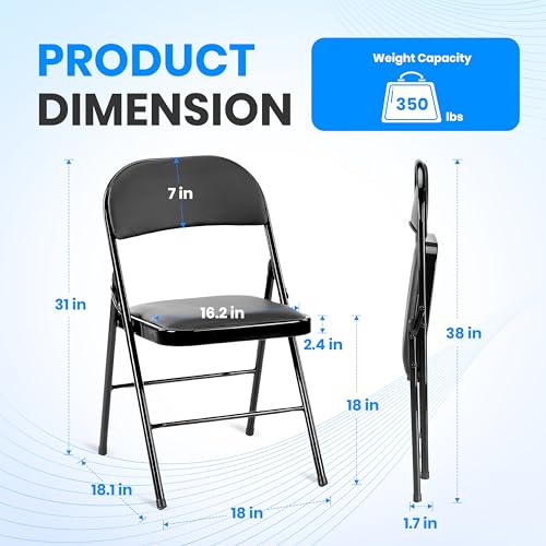 Simple Deluxe 4 Pack Folding Chairs with Leather Padded Cushion Seats & Durable Metal Frame, Comfortable, Foldable, Portab...