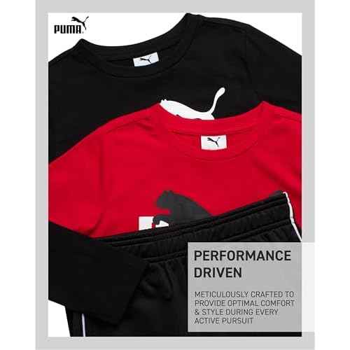 PUMA Toddler Boys Pants Set - 3 Piece Short Sleeve T-Shirt, Long Sleeve T-Shirt and Tricot Pants - Boys Activewear Set, 2T-7