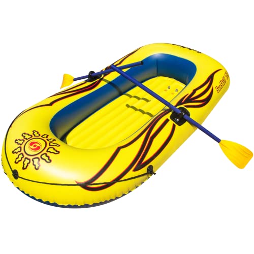 SOLSTICE Inflatable Boat Rafts 2 Person for Adults & Kids Comes W/ Oars Paddles Pump Pole Oar Holders Cushioned Comfortabl...