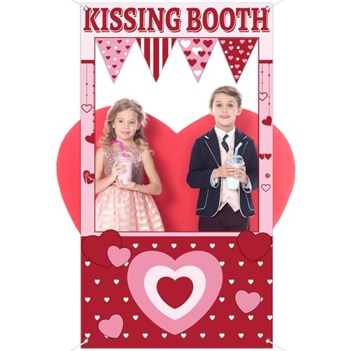 Valentine's Day Party Decorations Kissing Theme Photo Booth Props Love Heart Banner Valentine Picture Frame for Couple Res...