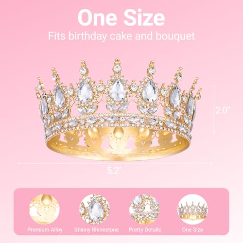 Papoopy Crown for Women, Queen Crown Tiara for Birthday Wedding Party Decorations Golden
