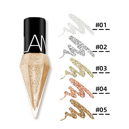 Go Ho Glitter Liquid Eyeliner Colorful Set,5 Colors Metallic Shimmer White Silver Gold Diamond Eye Liner,Glitter Eyeliner ...