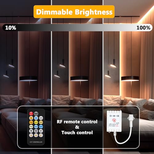 DAYBETTER COB LED Strip Lights, Tunable White(2700K-6500K) COB LED Lights with 3040 LEDs, 24V Adapter, RF Remote, Dimmable...