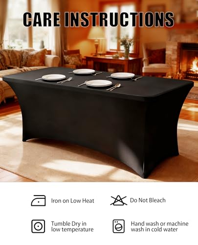 Lemict 6FT Black Table Cloth - 4 Pack Fitted Stretch Rectangle Spandex Tablecloth, Washable Table Cover for Party, Picnic,...