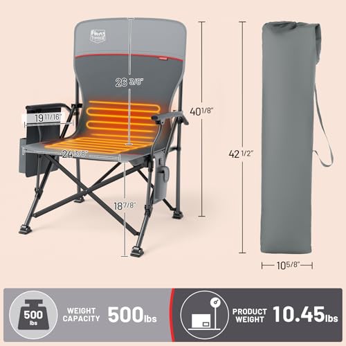 TIMBER RIDGE Oversized Heated Camping Chair for Outdoor Sports, High Back Padded Lawn Chair for Adults Support Up to 500lb...