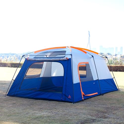 KTT Extra Large Tent 6-10-12-14 Person(B),Family Cabin Tents,2 Rooms,3 Doors and 3 Windows with Mesh,Straight Wall,Waterpr...