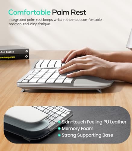 Nulea RT07B Wireless Ergonomic Keyboard - Split Keyboard, Wrist Rest, Natural Typing, Bluetooth and USB Connectivity, USB-...