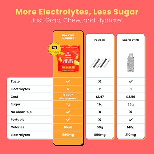 Day One Electrogummies - 60pcs. of Fruit Punch Flavored Electrolyte Gummies for Hydration and Recovery - Packed with Essen...
