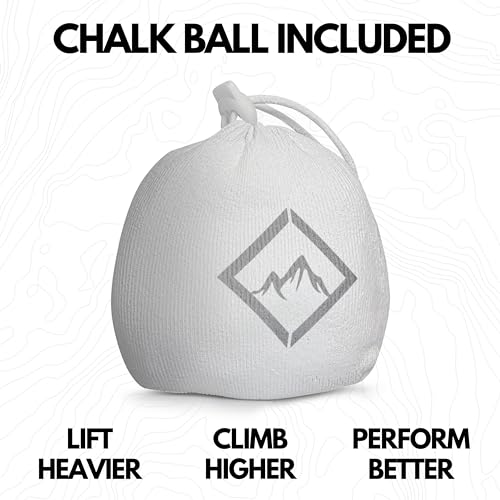 Chalk Bag + Refillable Chalk Ball - Iconic Topographical Map, Draw String Closure, 2 Zippered Pockets, & Brush Holder - Cl...