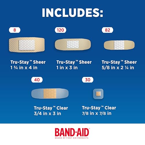 BAND-AID Brand Adhesive Bandages Family Variety Pack, Sheer & Clear Flexible Sterile Individually Wrapped Strips & Spots, ...