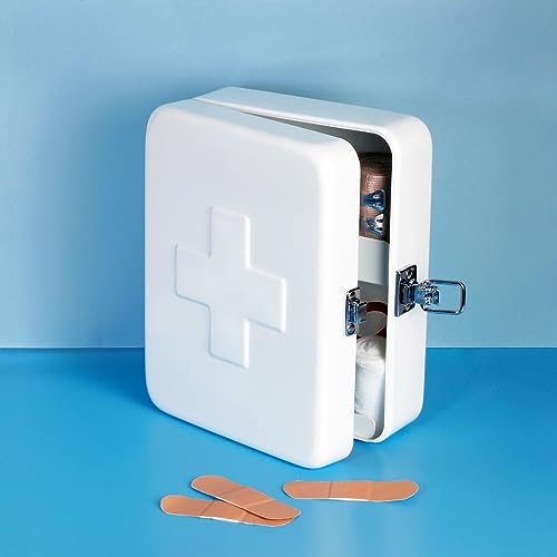 Kikkerland Empty Steel First Aid Kit Case – Multi-Purpose Medical Supply Organizer – Portable First Aid for Home, Office,...
