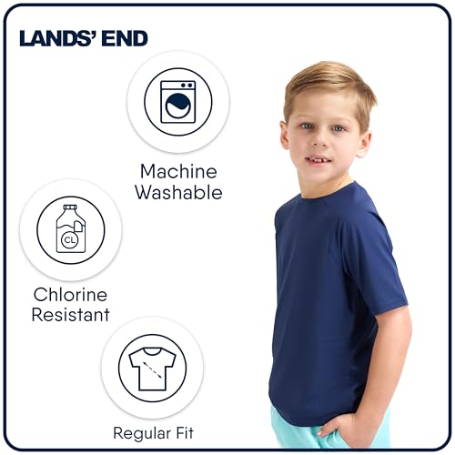 Lands' End Kids Boys and Girls Swimwear UPF 50 Short Sleeve Rash Guard Shirt (XXS-XL)