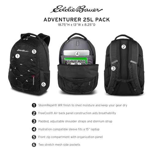 Eddie Bauer Adventurer Backpack with Organization Compartments and Hydration/Laptop Compatible Sleeve, Adventurer - Dark Berry, 25L
