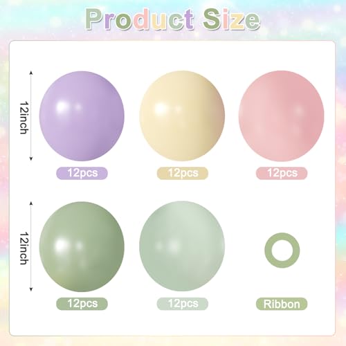 Purple Green Pink Yellow Balloons, 60Pcs 12 Inch Pastel Balloons Include Sage green Pastel Purple Pink Yellow Light Green ...