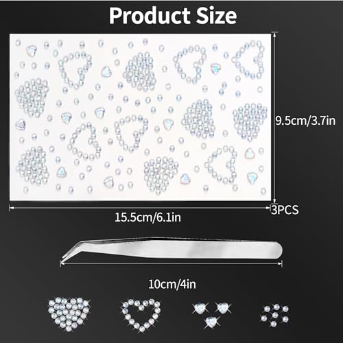 Self Adhesive Face Gems Stickers, Face Eye Jewels Rhinestones Festival Essentials Rave Accessories Rhinestone Stickers for...