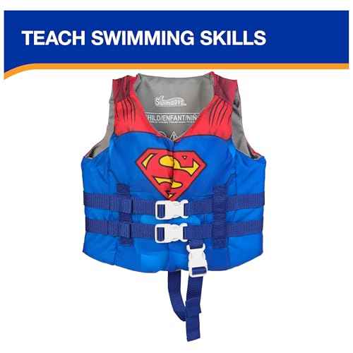 SwimWays DC Swim Trainer Life Jacket, US Coast Guard Approved Life Vest Kids Swim Vest, Pool Floats & Life Jackets for Kids 33-55 lbs, Superman