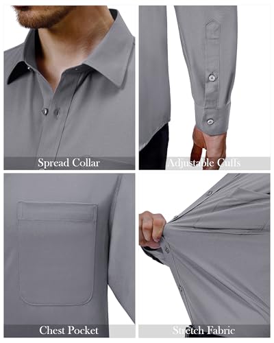 Alimens & Gentle Mens Dress Shirts 4-Way Stretch Long Sleeve Collared Casual Solid Wedding Dating Button Down Shirt